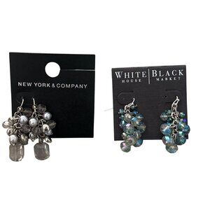 New York & Co Silver Bead Dangle Earrings  + WHBM Blue Crystal Cluster Earrings